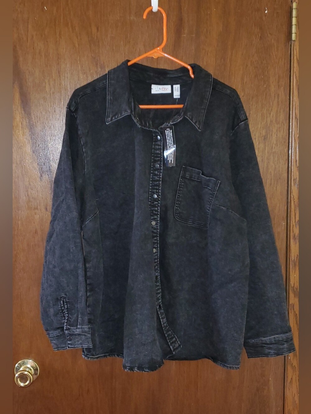 NWT Denim & Co Black Washed Shacket Denim Jacket SZ 2x